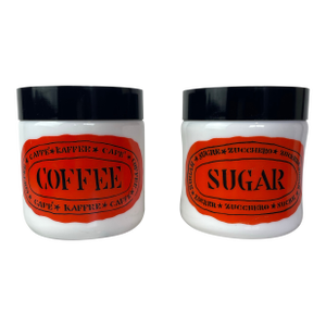 Egizia Italy Milk Glass Graphic Coffee & Sugar Canisters