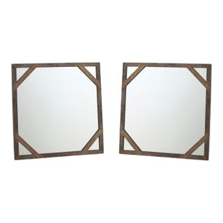 1960s Pair of Chic Patinated Brass Studded Mirrors by Sarried For Sale