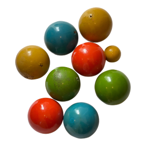 Mid Century Modern 12 Vintage Carpet Wood Balls Polychrome