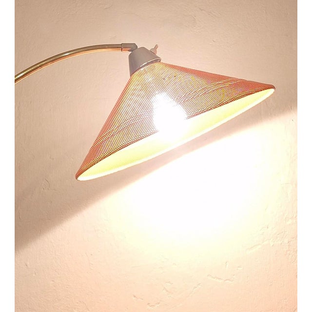 Metal Mid-Century Modern Brass and Perforated Metal Arc Floor Lamp, 1960s For Sale - Image 7 of 12