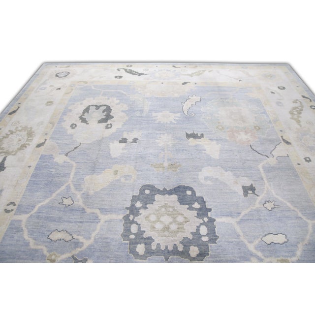 Blue Handwoven Turkish Oushak Rug 10'5" X 14'4" For Sale - Image 4 of 7