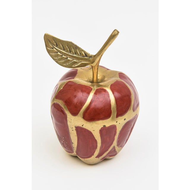 Vintage Enamel and Brass Pear and Apple Sculpture Objects, Green and Red Set of 6 For Sale In Miami - Image 6 of 11