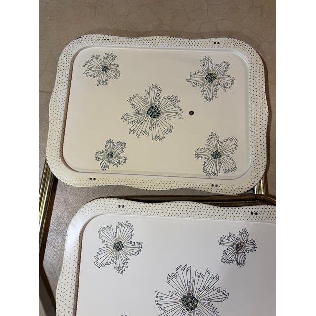 Vintage Mid-Century Modern Starburst Metal Folding Tv Trays With Rolling Stand-Set of Four For Sale - Image 4 of 13