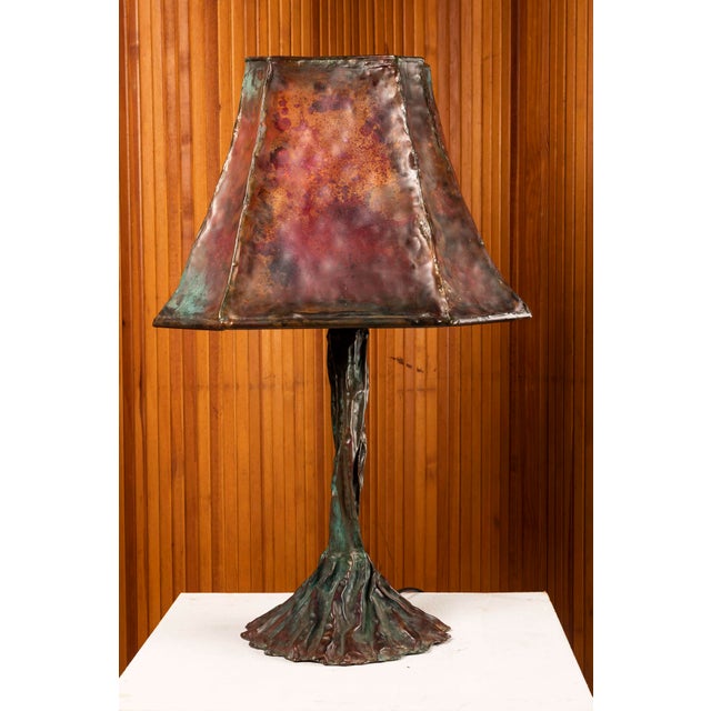 Brutalist Sculptural Table Lamp in Patinated Copper, 1980s For Sale - Image 9 of 11