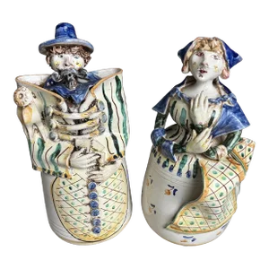 Italian Glazed Terra Cotta Figures by Global Views, Mid-Century