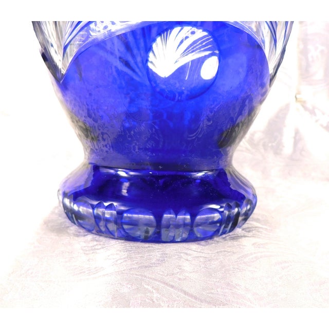 1940s Large Blue Cut to Clear Vase For Sale - Image 4 of 6