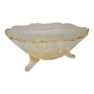 Lancaster Kay Yellow Fruit Bowl Vintage Depression Glass Footed Yellow Depression Glass 3 Footed Bowl With Etched Pattern