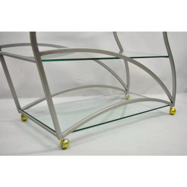 DIA - Design Institute America Late 20th Century Design Institute of America Rick Lee Style Brushed Nickel Metal Sculptural Bar Cart For Sale - Image 4 of 9