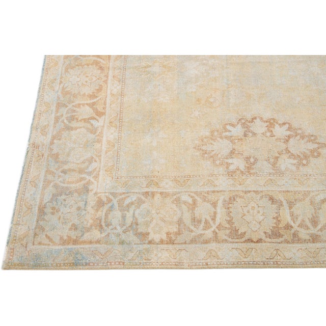 1920s Beige Antique Indian Agra Handmade Square Wool Rug With Allover Motif For Sale - Image 4 of 8