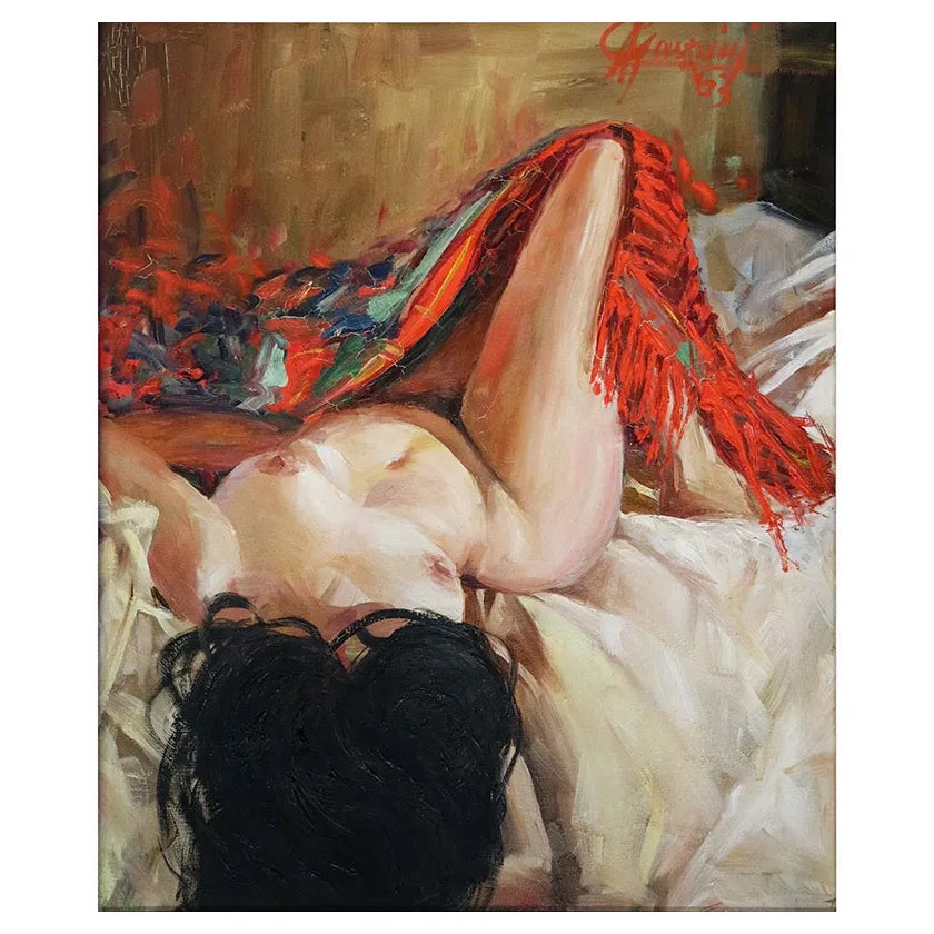 Manzini, Nude of a Woman Lying, 1963, Oil on Canvas, Framed Chairish