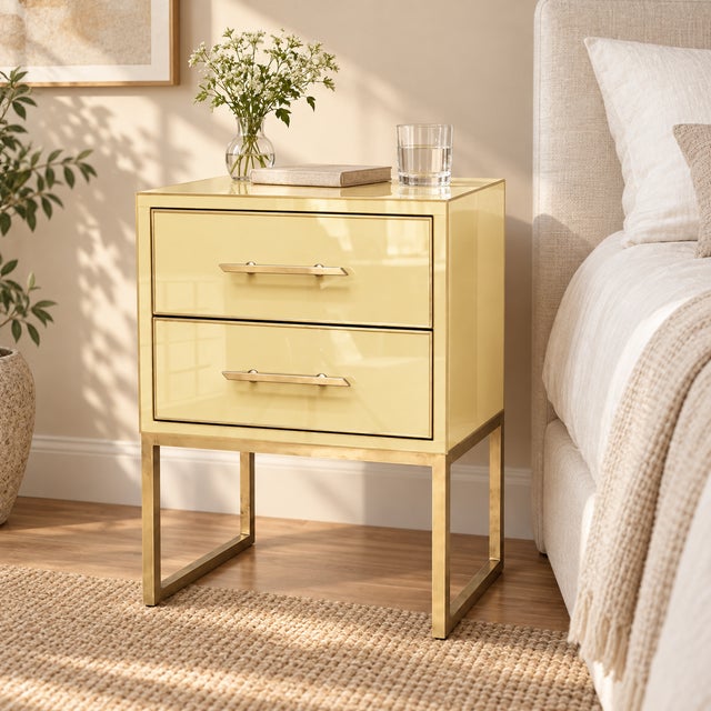 Not Yet Made - Made To Order Butter Yellow Murano Glass Nightstands with Brass Loop Bases from Justfurnituress SRL, Set of 2 For Sale - Image 5 of 8