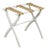 White Wood Contour Leg Luggage Rack with 3 Black Burlap Straps For Sale