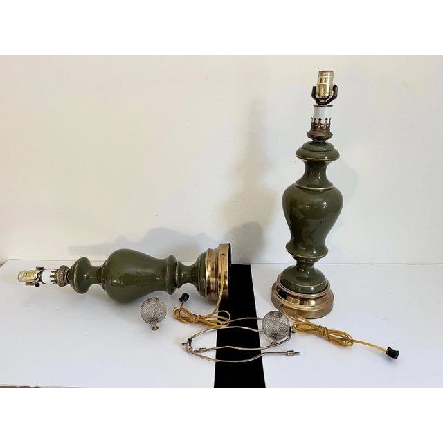 1960s Green Glass Column Lamps, Pair For Sale - Image 18 of 18