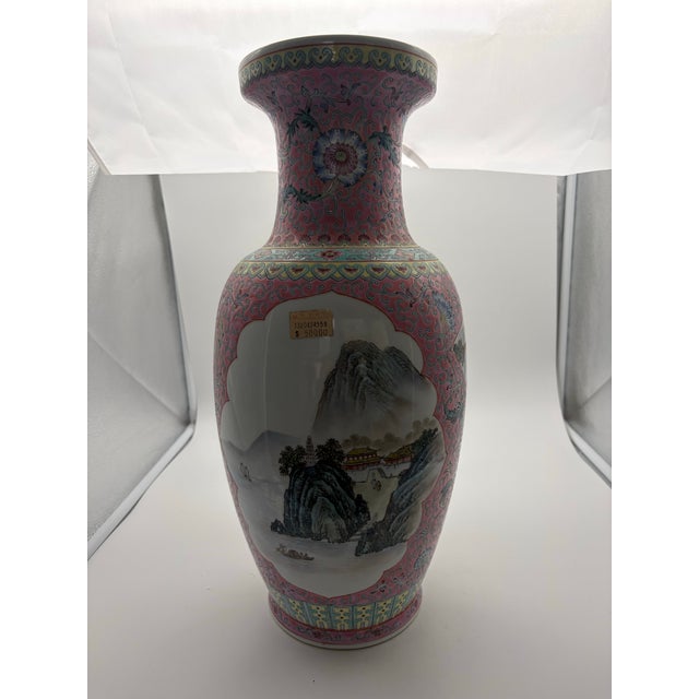 Rose Large 20th Century Chinese Famille Rose Porcelain Baluster Vase 18” For Sale - Image 8 of 9