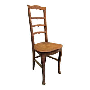 1920s Antique Oak Three Slat Ladder Back Tear Drop Seat Side Chair