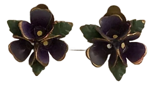 Mid 20th Century Austrian Art Nouveau Pansy Enamel Earrings - 2 Pieces