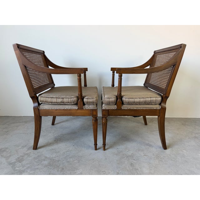 70's Vintage French Louis XVI Style Arm Accent Chairs - A Pair For Sale - Image 4 of 15