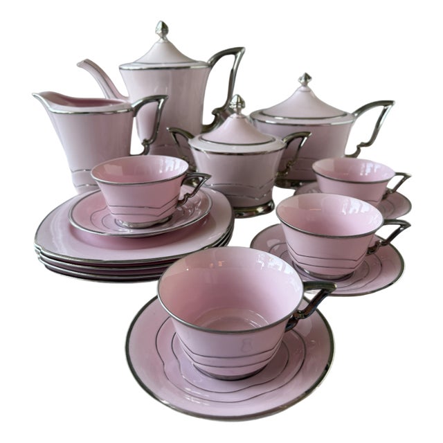 Pink Porcelain Coffee and Tea Set by Epiag, 1920s, Set of 19 For Sale