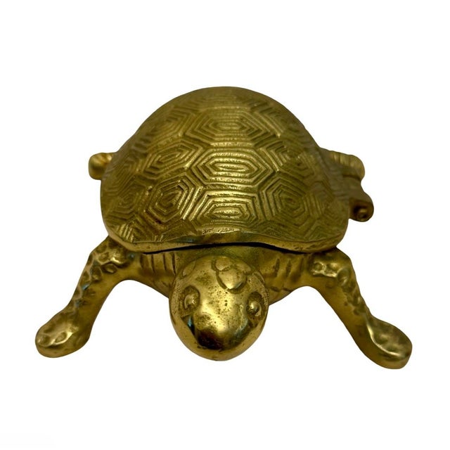 Vintage Gold Tone Metal 8” Turtle Decorative Trinket Box w/Hinged Lid A-17. This super cool vintage decorative trinket box...