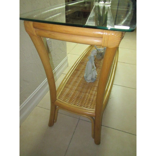 1980s Rattan Wicker Glass Top Foyer or Sofa Table For Sale In Naples, FL - Image 6 of 13
