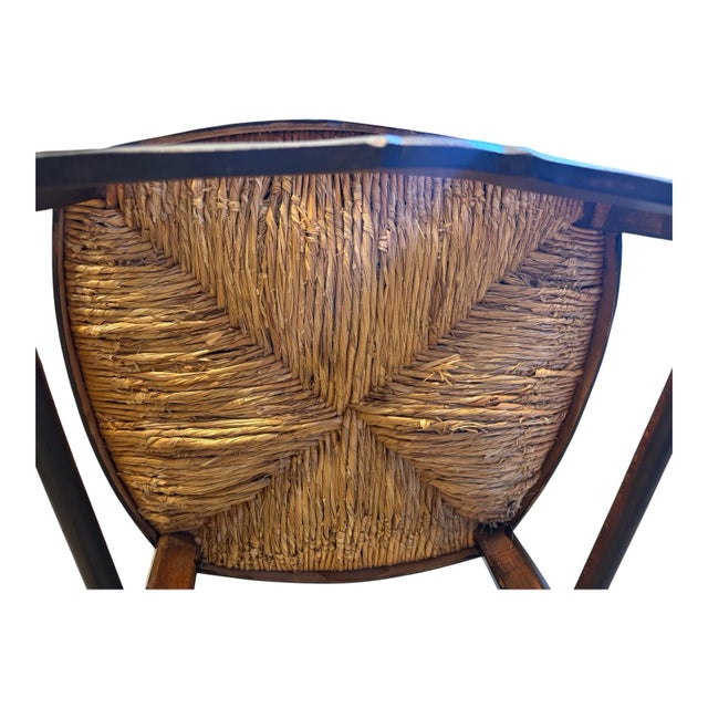 Vintage French Country Carved Walnut-Tone Rush Seat Dining Chairs – Set of 6 For Sale In Indianapolis - Image 6 of 11
