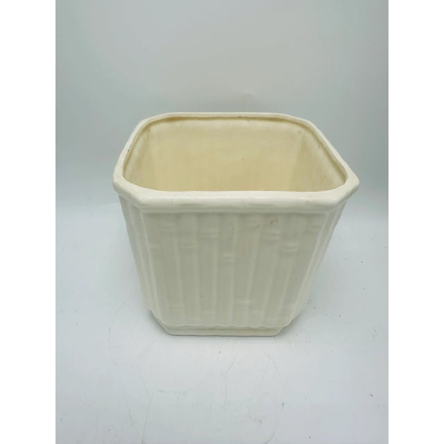 1970s Palm Beach Style Faux Bamboo Patterned Ceramic Flowerpot For Sale - Image 5 of 6