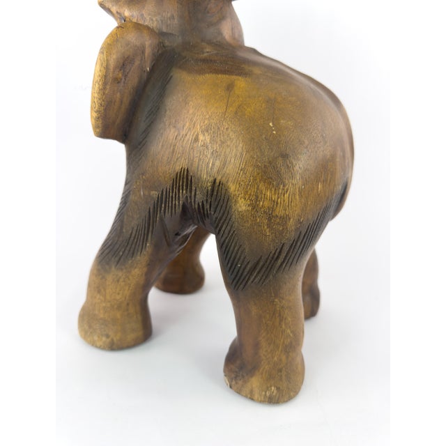Vintage Thai Hand-Carved Hardwood Elephant Side Table / Sculptural Stool For Sale - Image 13 of 18