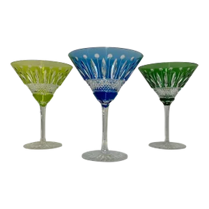 Set of 3 Crystal “Tommy” Cocktail Martini Stemware Glasses by Saint-Louis France