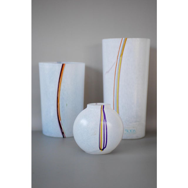 Mid-Century Scandinavian Modern Art Glass Rainbow Vases by Bertil Vallien for Kosta Boda, Sweden, 1980s, Set of 3 A trio...