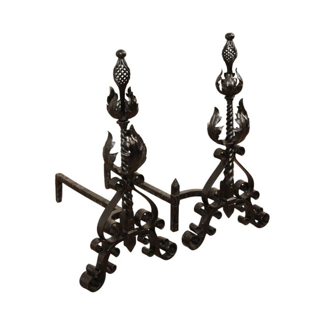 Vintage Pair Wrought Iron Andirons For Sale - Image 13 of 13