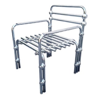 Postmodern Chromed Metal Lounge Armchair, Italy, 1980s For Sale