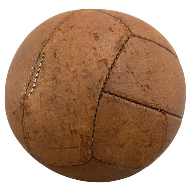 Animal Skin Vintage Brown Leather Medicine Ball, 1930s For Sale - Image 7 of 7