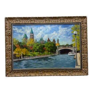 Vintage Large Cityscape Painting of Ottawa by Pina Manoni-Rennick For Sale