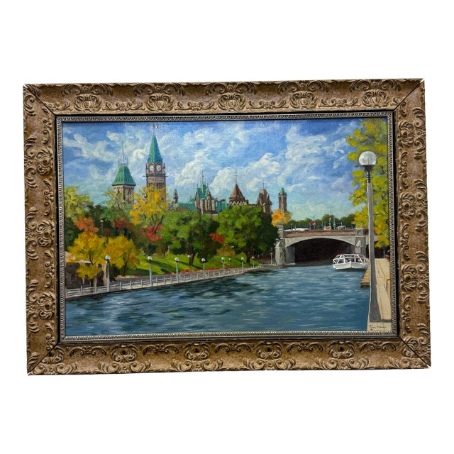 Vintage Large Cityscape Painting of Ottawa by Pina Manoni-Rennick For Sale