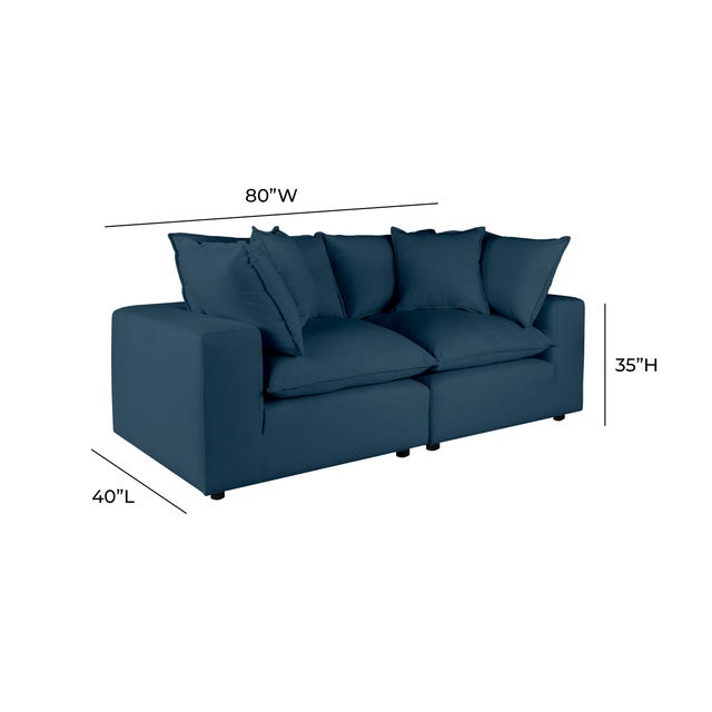 Wood Cali Navy Performance Fabric Modular Loveseat For Sale - Image 7 of 7