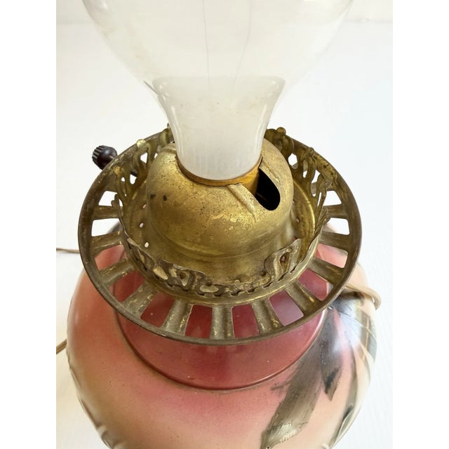 Early 20th Century Hand Painted Floral Gone With The Wind Oil Lamp Converted, w/ Nightlight For Sale - Image 11 of 18