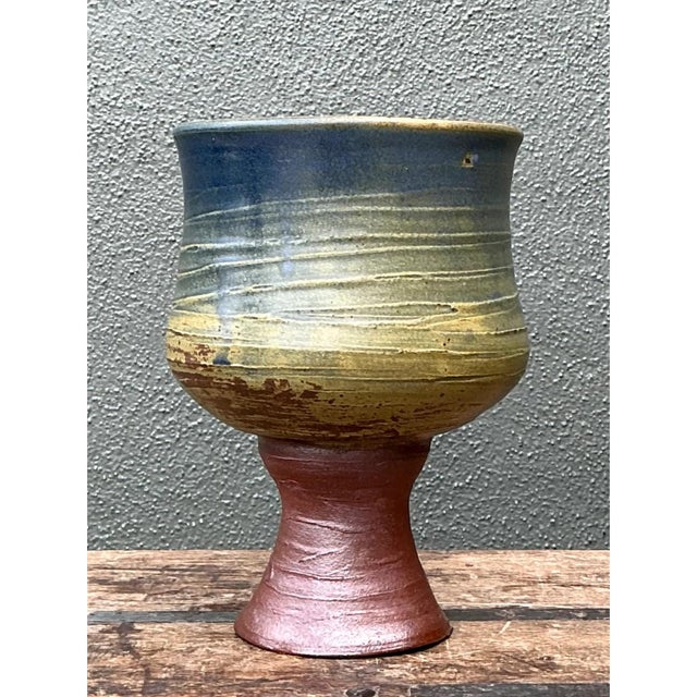 Vintage Textured Ceramic Chalice Vase For Sale - Image 9 of 12