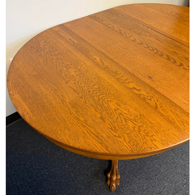 Brown Early 20th Century Quarter Sawn Oak Claw Foot Dining Table For Sale - Image 8 of 10