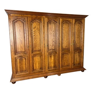 Large Vintage French Style Carved 5-Door Wardrobe For Sale