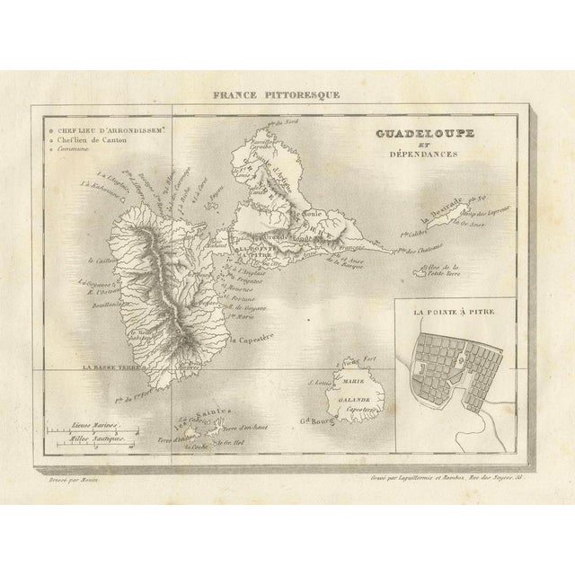Antique Map of Guadeloupe and Dependencies – France Pittoresque, c. 19th Century This finely engraved antique map of...