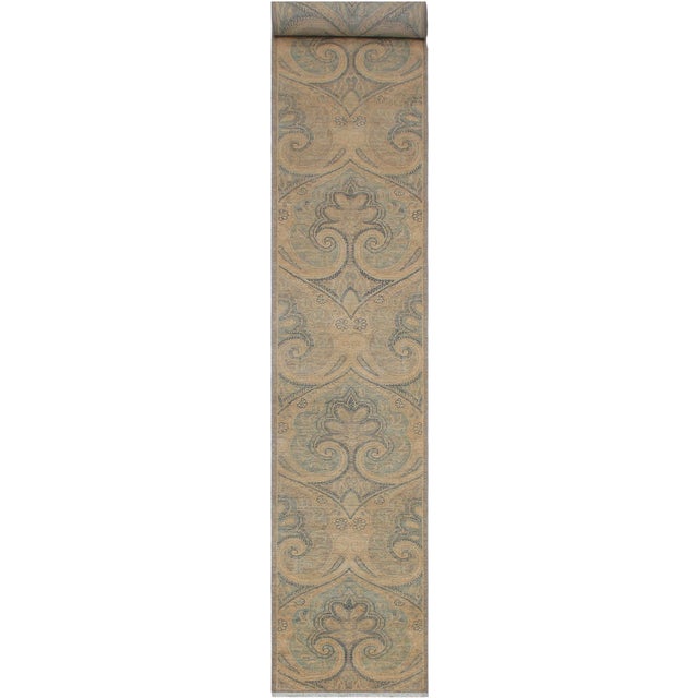 Boho Chic Ziegler Grey/Blue Wool Runner Rug- 2'7'' X 19'2'' For Sale - Image 10 of 10