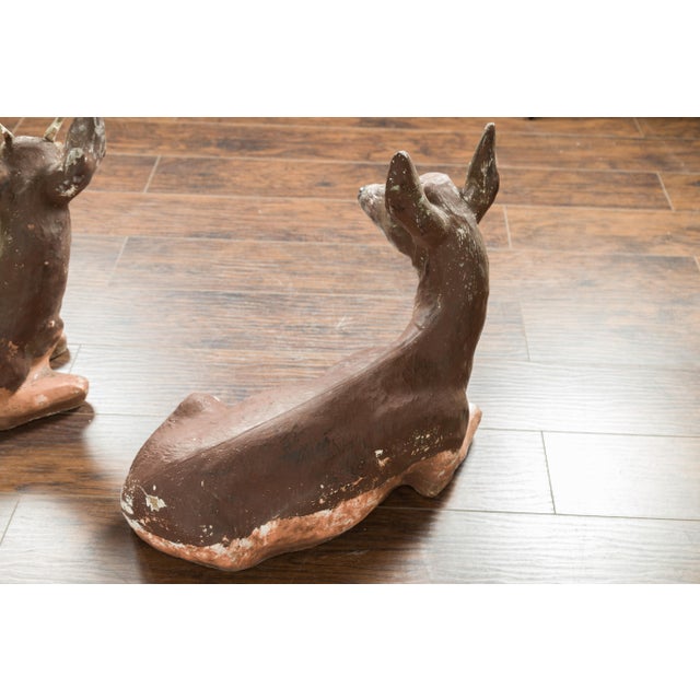Paint Vintage Pair of Midcentury American Deer Sculptures with Weathered Patina For Sale - Image 7 of 9