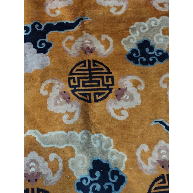 Textile 1960s Orange Cloud Bands Symbols Antique Chinese Peking Rug 7'2" X 10'4" Knotted Wool Carpet For Sale - Image 7 of 10