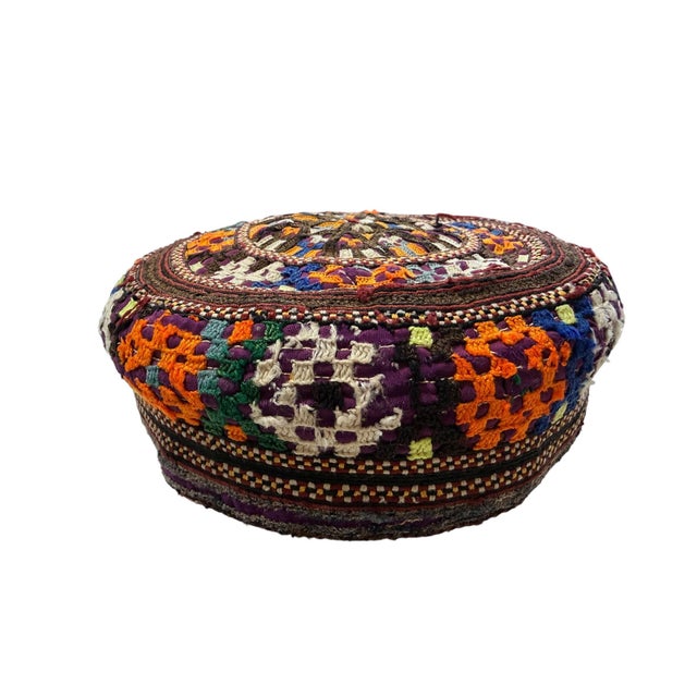 Tribal mid-1900s Central Asian hand-made Afghan-Turkmen cap, meticulously hand-embroidered by local women with silk and...