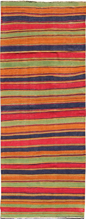 Vintage Kilim Runner With Horizontal Stripes in Bright Colors, Orange, Green, Blue, Red, Gold