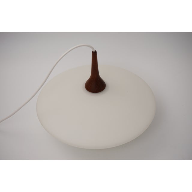 Mid-Century Modern Danish UFO Lamp in Opal Glass and Teak, 1960s For Sale - Image 10 of 15