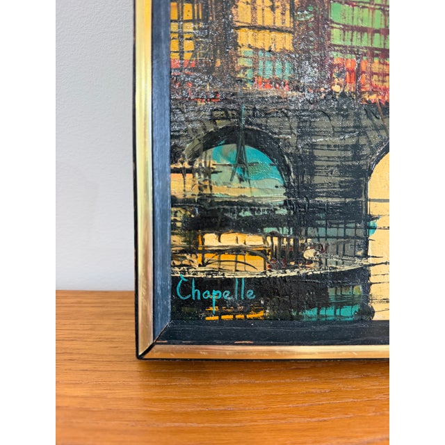 1992 Rémi Chapelle Signed Original Oil on Canvas European Canal Cityscape Painting For Sale - Image 4 of 5