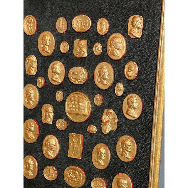 Grand Tour Revival Gilded Intaglio Arrangement on the Leather Board and in Gilt Frame For Sale - Image 9 of 10
