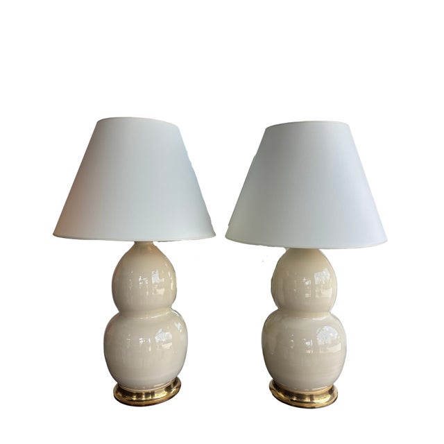 Pair of Clear Double Gourd Christopher Spitzmiller Lamps with 24K Gold Base.