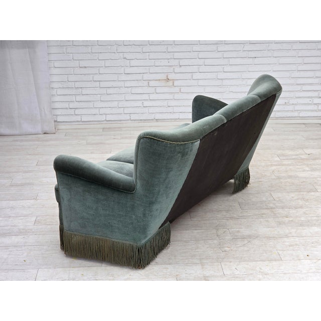 Three-Seater Danish Sofa in Green Furniture Velour, 1960s For Sale - Image 11 of 18